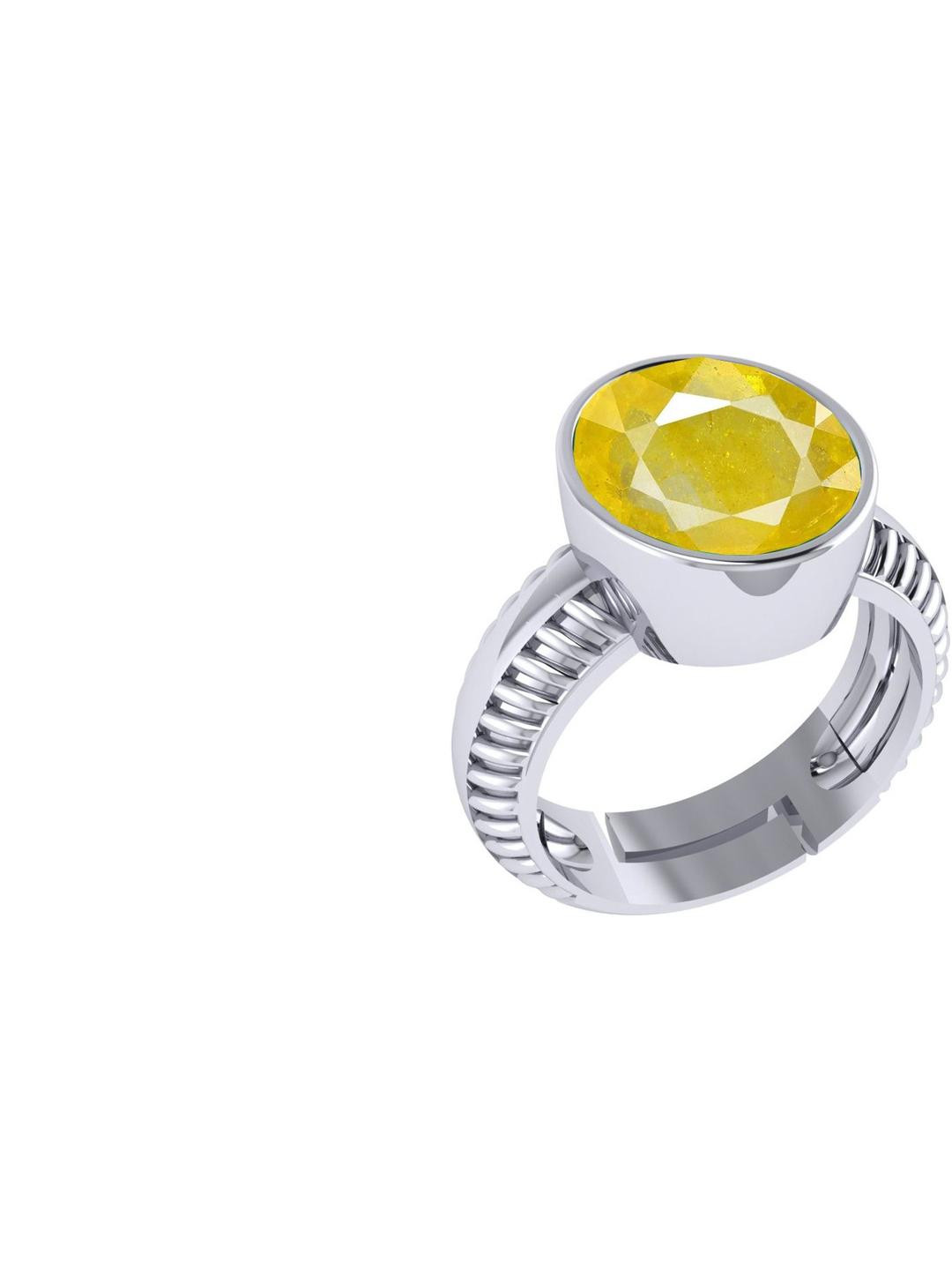jemskart 8.25 KT Yellow Sapphire Gemstone Unheated Silver Plating Brass Ring