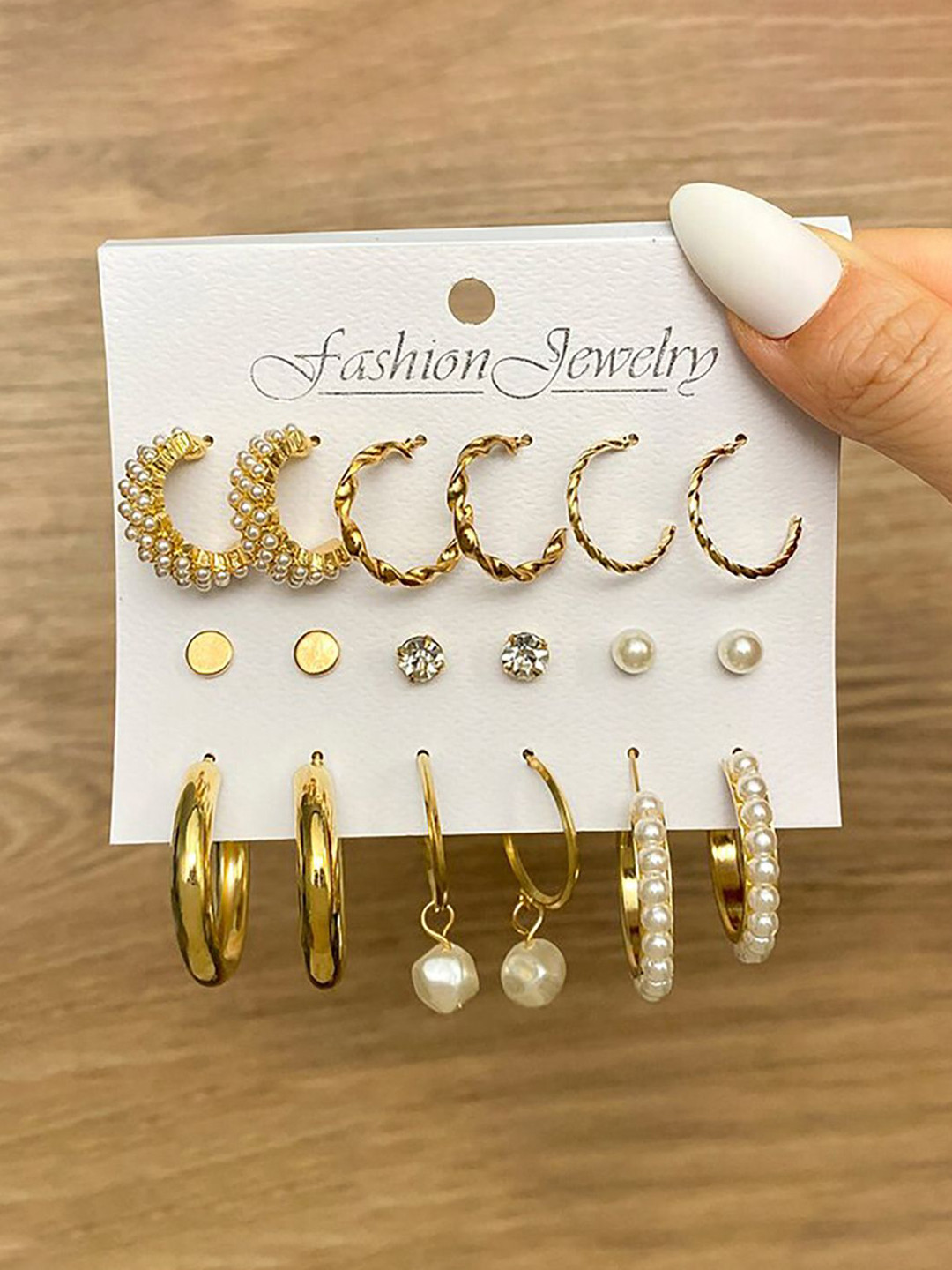 GOLDIWALA Set of 9 Gold-Plated Korean Half Hoop Earrings