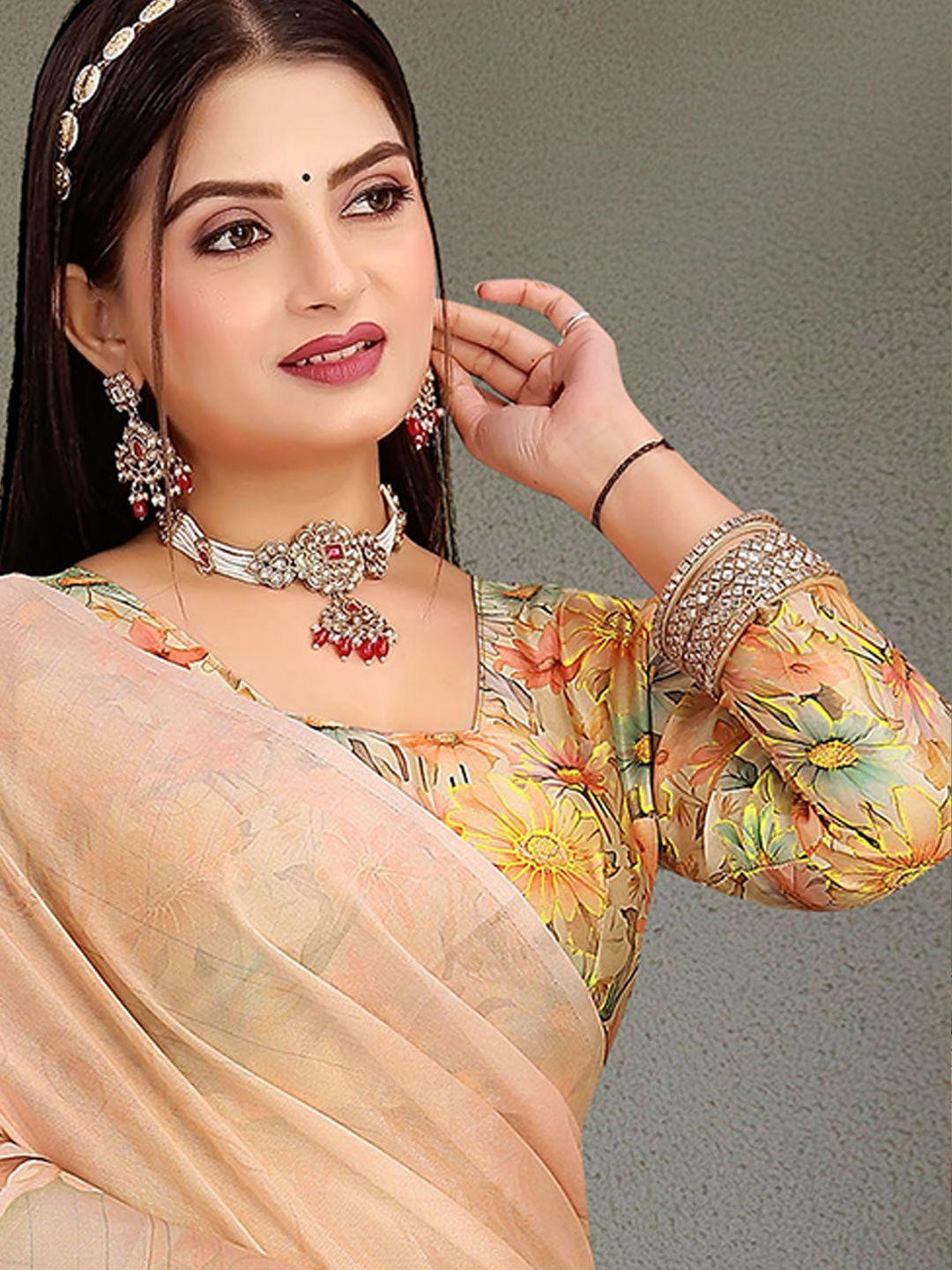 KALINI Cream Pure Georgette Printed Sarees