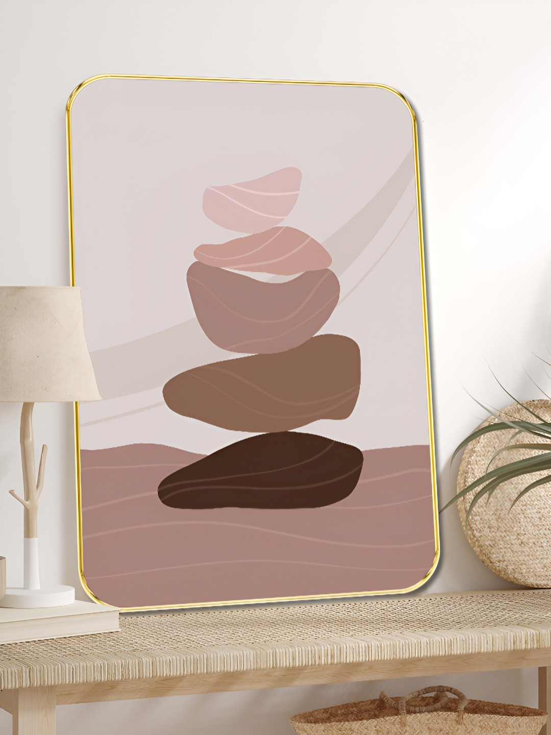 SAF Grey & Purple Earth Tone Zen Stones Printed Wall Art