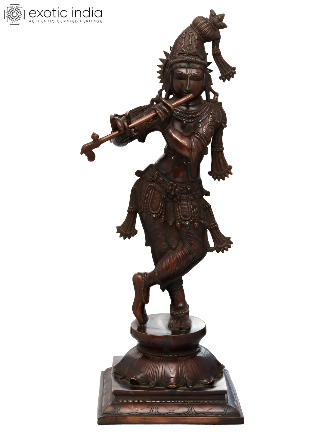 Exotic India Brown & Copper-Toned Tribhanga Murari Krishna Religious Idol Showpiece