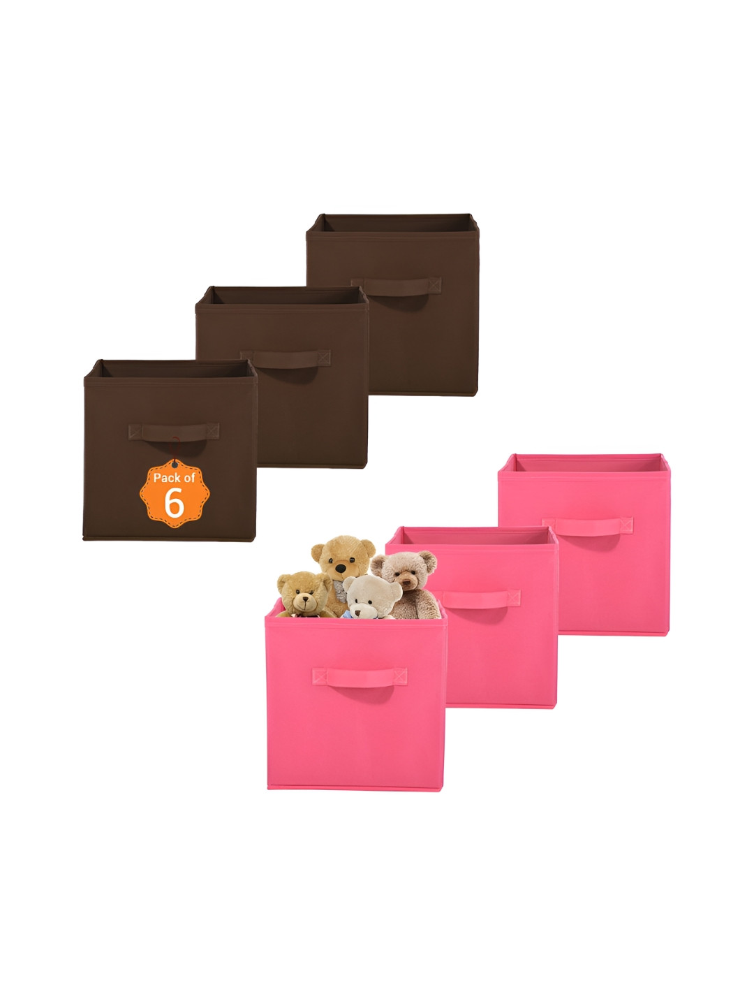 Aura 6 Pcs Pink Non-Woven Wardrobe Cloth Organiser Folding Storage Box