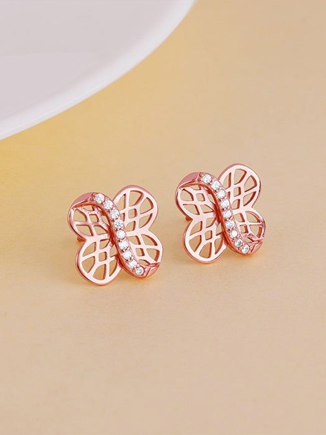 GIVA 92.5 Silver Rose Gold-Plated Buttercup Filigree Studs Earrings