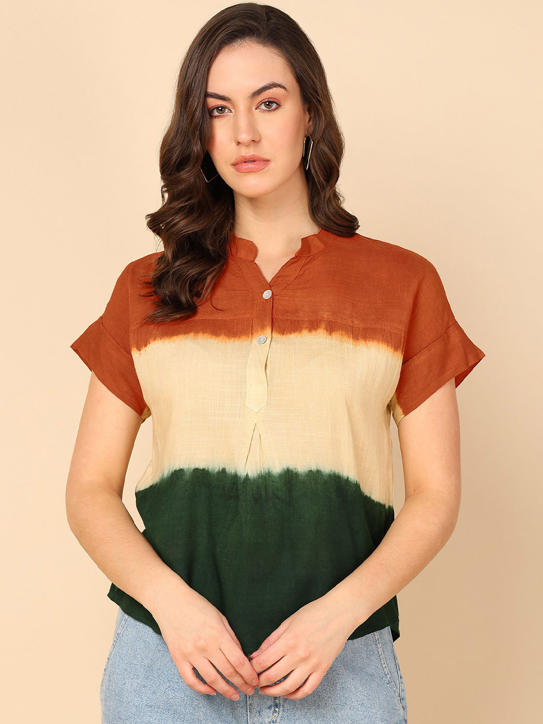 CORSICA Tie and Dye Mandarin Collar Top