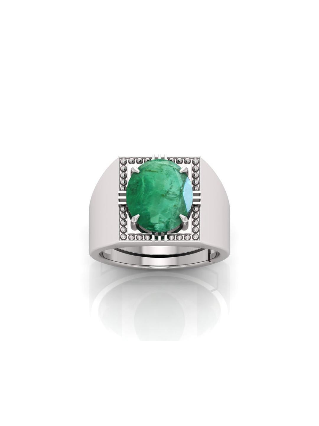 Pranjal Gems Unisex 7.25 Silver Ratti Panna Stone Emerald Gemstone Garnet Finger Ring
