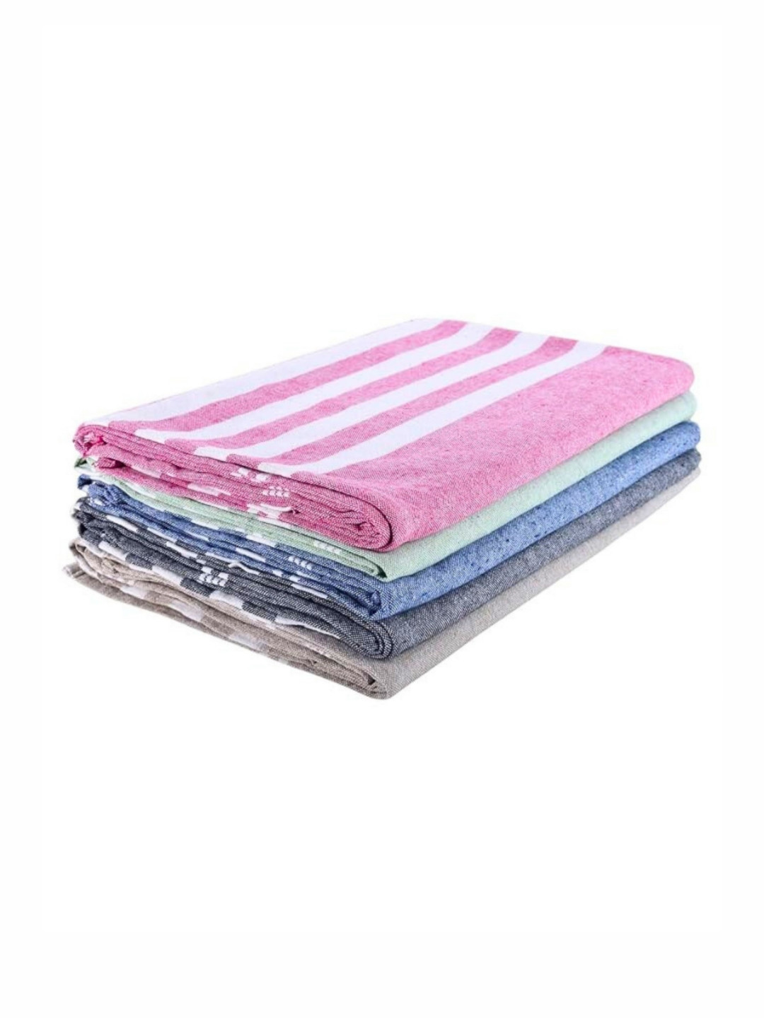 Aura 5Pcs Pink & Green Striped Pure Cotton Hand Towels