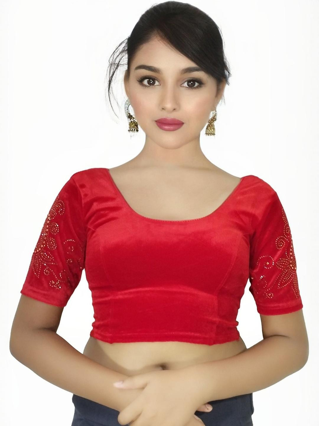 PU FASHION Plus Size Embellished  Velvet Saree Blouse