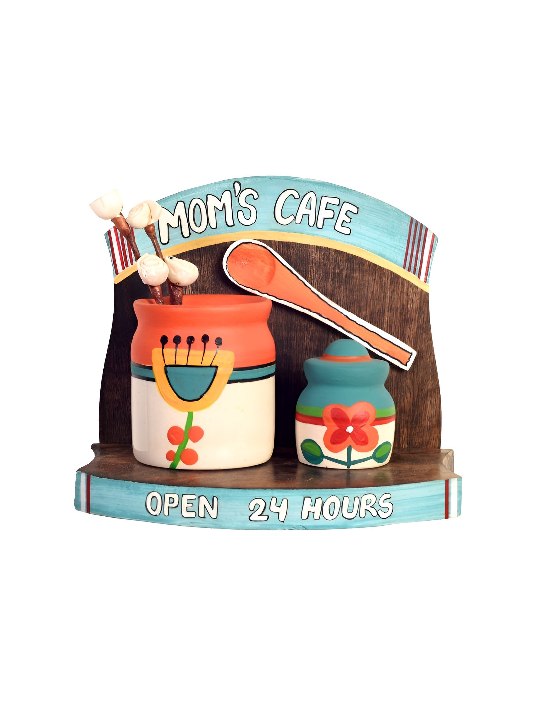 AAKRITI ART CREATIONS Mom's Caf Dining Room Wood Floral Matte Abstract Wall Decor-6.3In