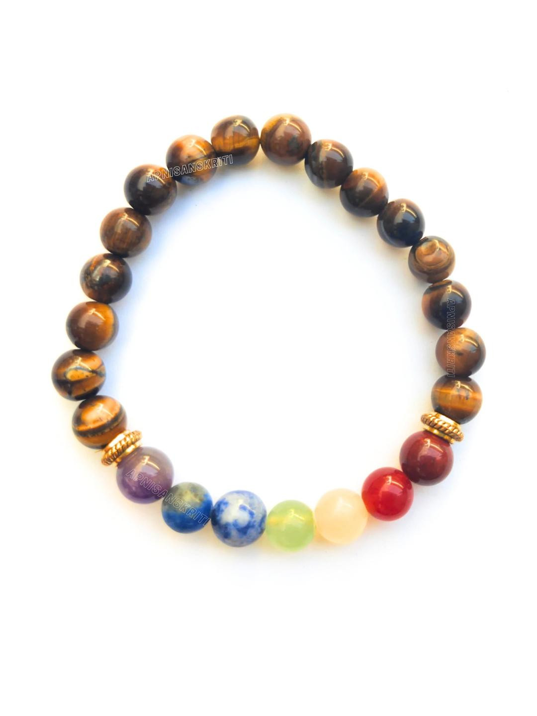 Apnisanskriti Unisex 7 Chakra Tiger Eye Stone Bracelet
