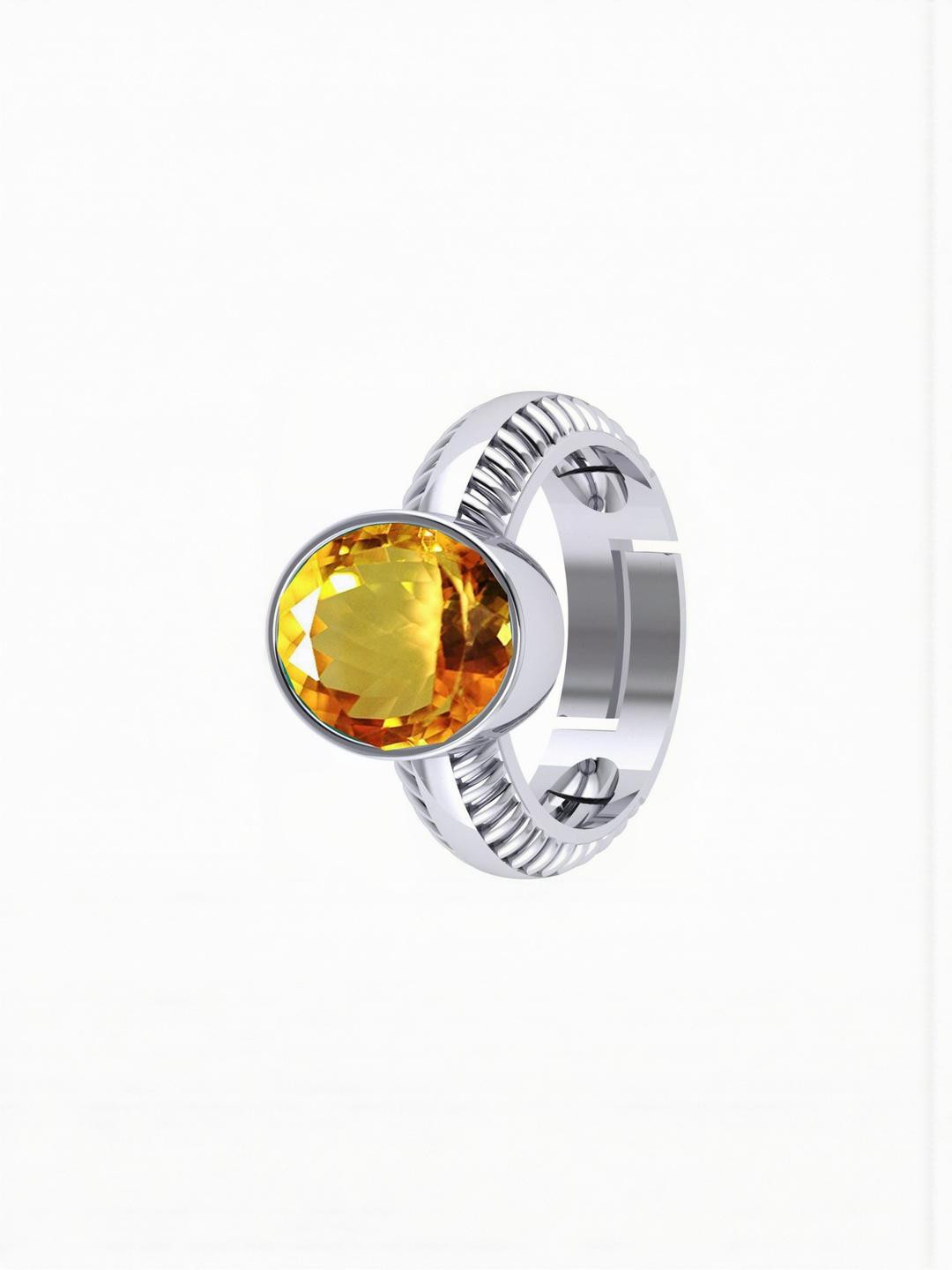 Sidharth Gems 7.25 Ratti Citrine Silver Plate Finger Ring