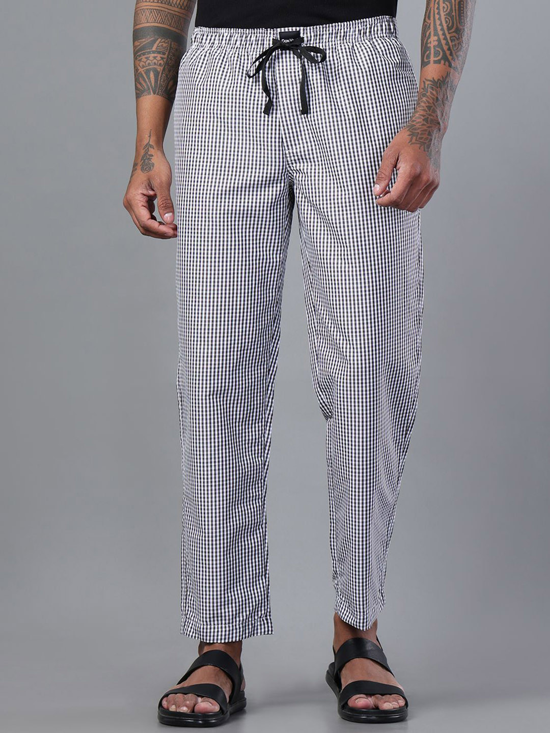 DON VINO Men Checked Cotton Mid-Rise Lounge Pants