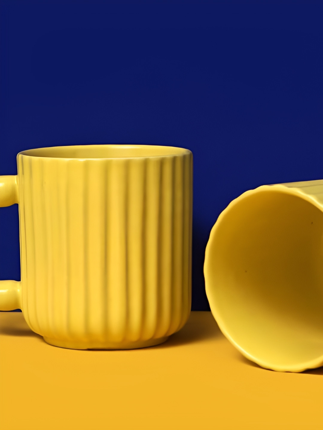 Rare Planet Yellow 2 Pieces Textured Ceramic Mug