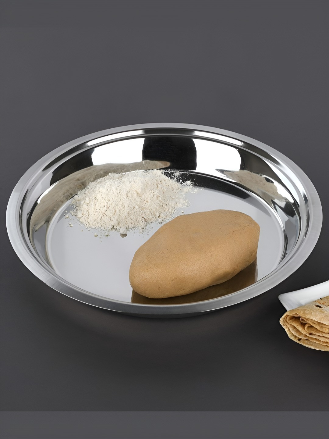 Nyra Kitchenware Stainless Steel Parat for Dough Flour Kneading Heavy Gauge Atta Parat