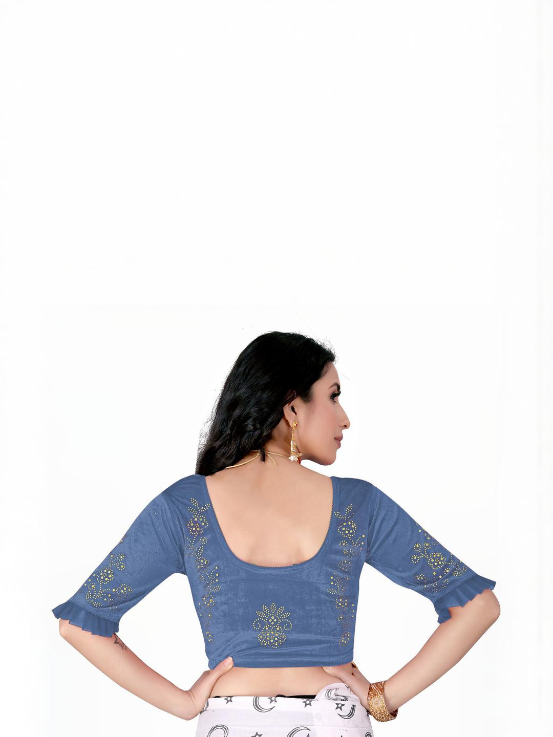 PU FASHION Women Grey Ready to Wear Saree Blouse