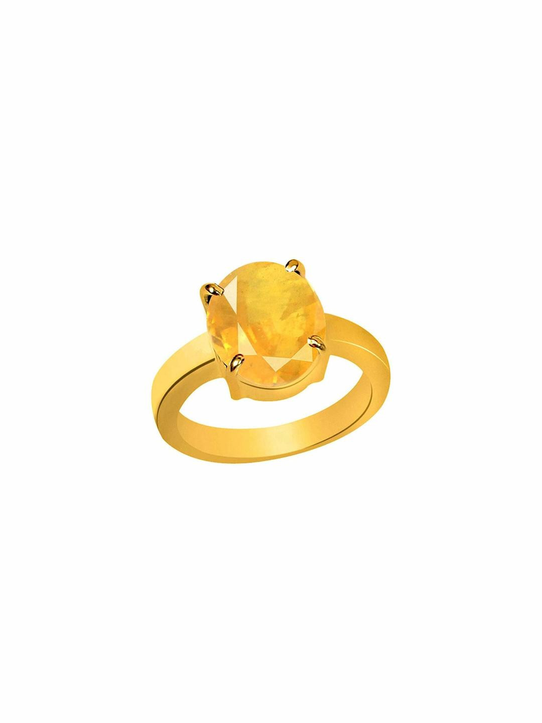 Sidharth Gems 7.25 Ratti 6.15 KT Yellow Sapphire Gemstone Gold Plated Brass Ring
