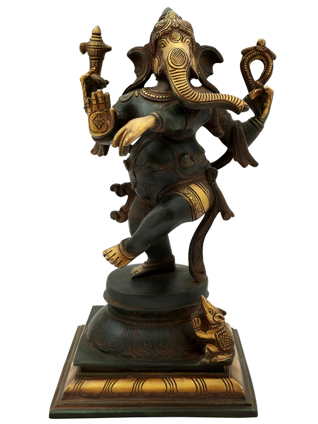 Exotic India Black & Gold-Toned Adorably Dancing Ganesha Religious Idol Showpiece