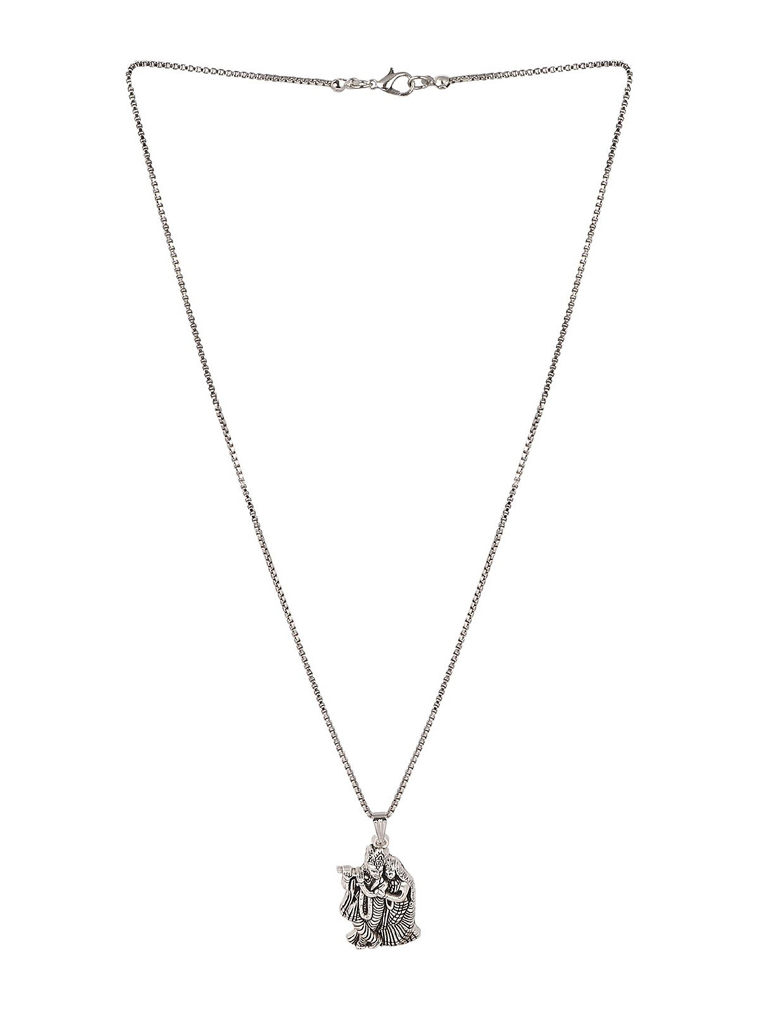 CZARDONIC Silver-Plated Divine Couple Radha Krishna Pendant with Chain