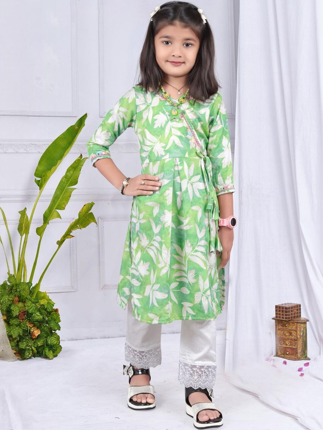 Hikuj Girls Ethnic Wrap Style Kurta and Pyjama Set