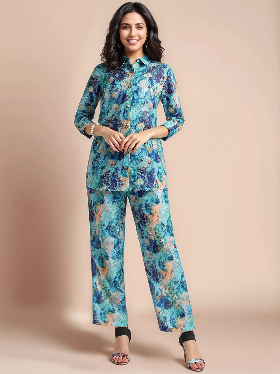 Anouk Wmen Printed Shirt-Collar Co-Ords