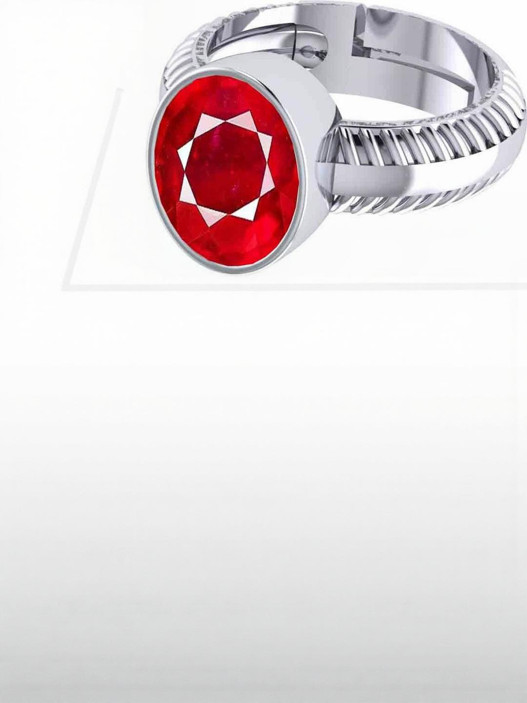 Sidharth Gems Jemskart Brass Ruby Silver Plated Ring