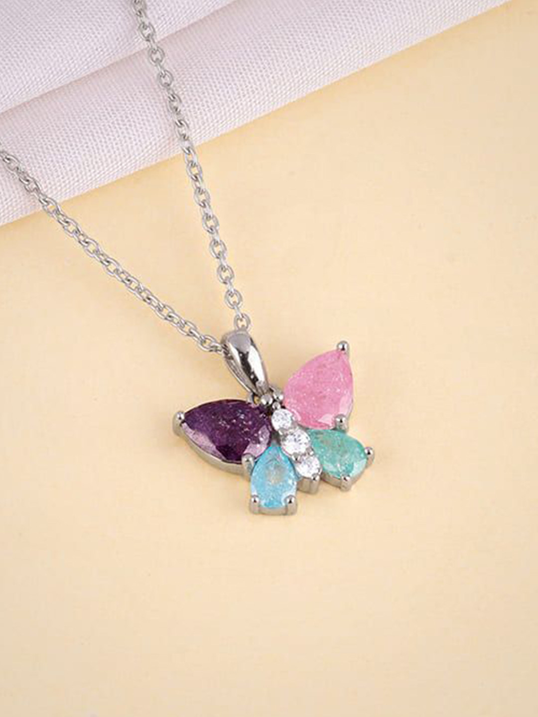 GIVA 925 Sterling Silver-Plated Zircon Colourful Butterfly Pendants With Link Chain