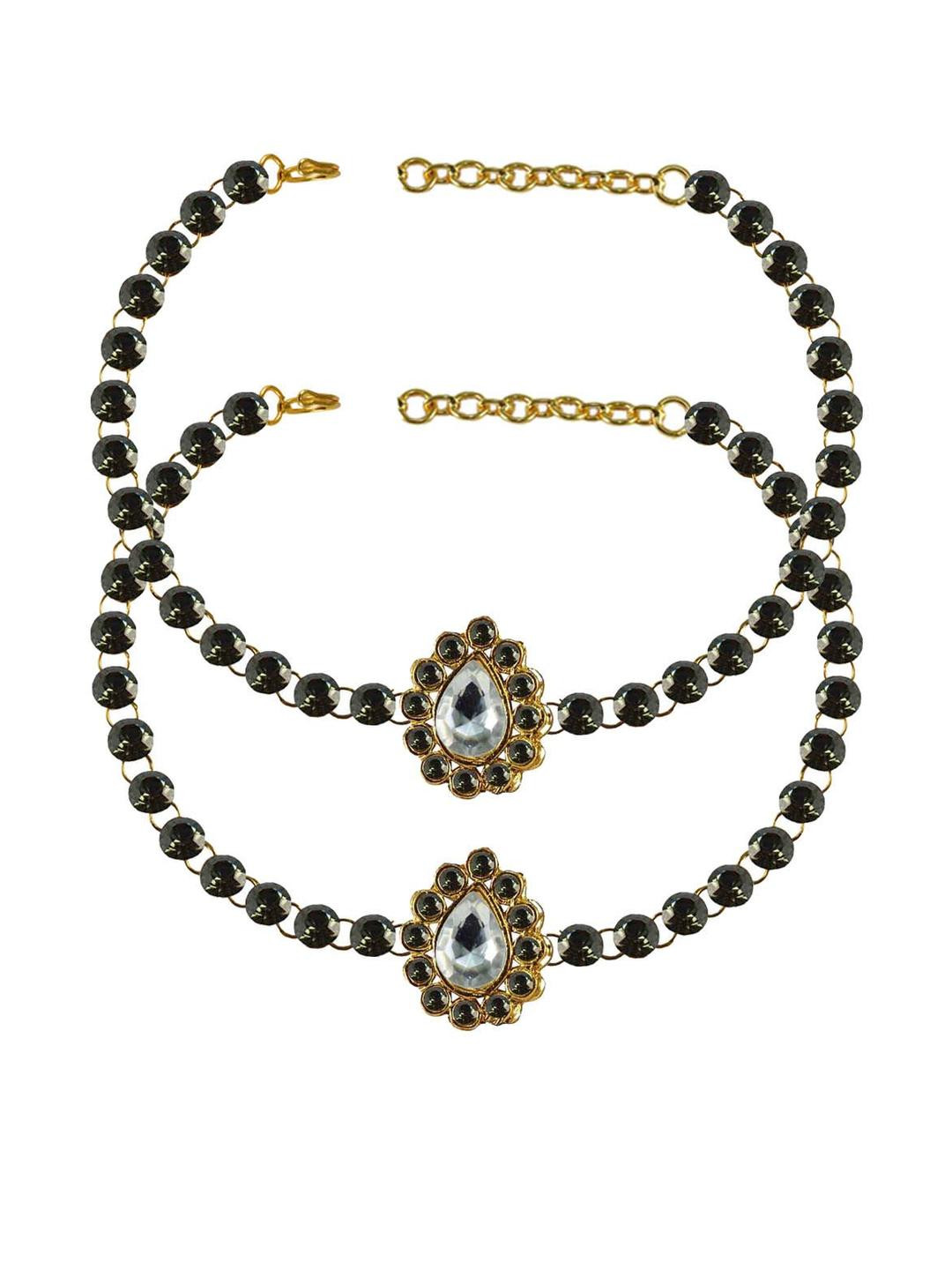 Vidhya Kangan Gray Stone Stud-Gold Plated Brass Anklet