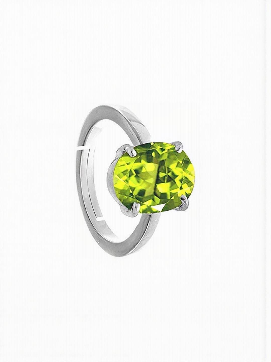 Sidharth Gems 10.25 Ratti 9.25 KT Green Silver Plated Adjustable Anguthi Brass Ring