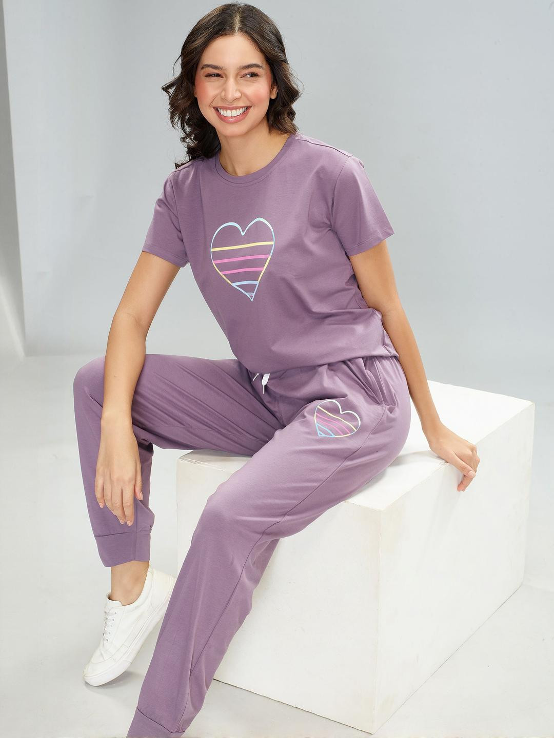LOTIK Women Cotton Lycra Solid Nightsuit & Tracksuit Set