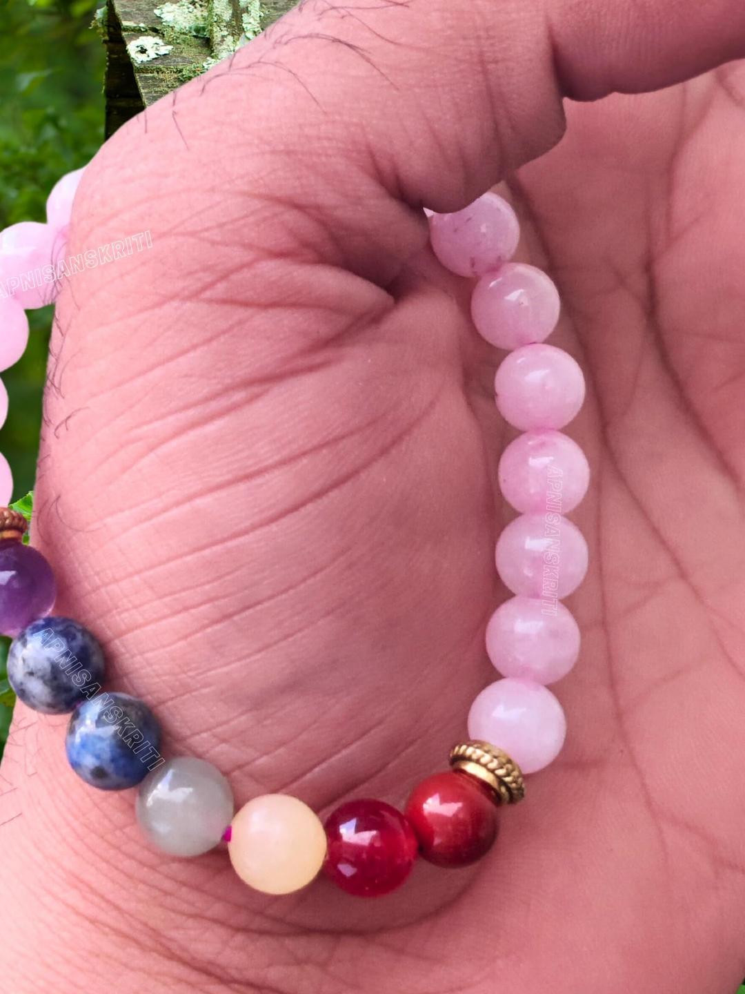 Apnisanskriti Unisex 7 Chakra Rose Quartz Stone Bracelet