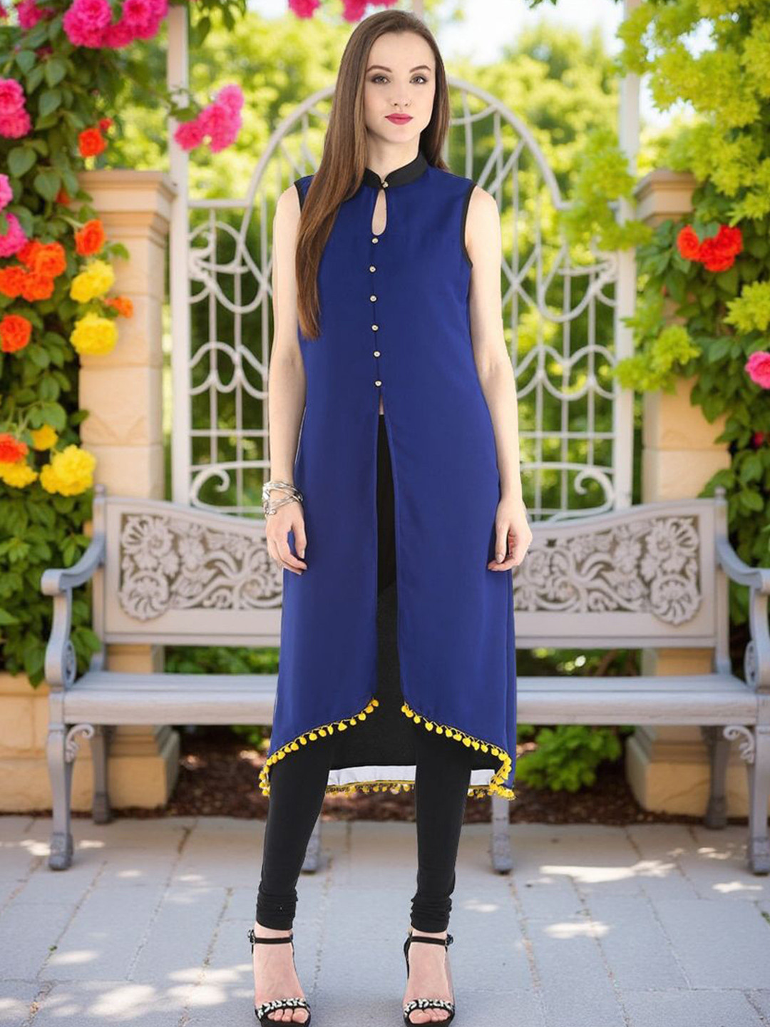 Pannkh Band Collar High Low A-Line Kurta