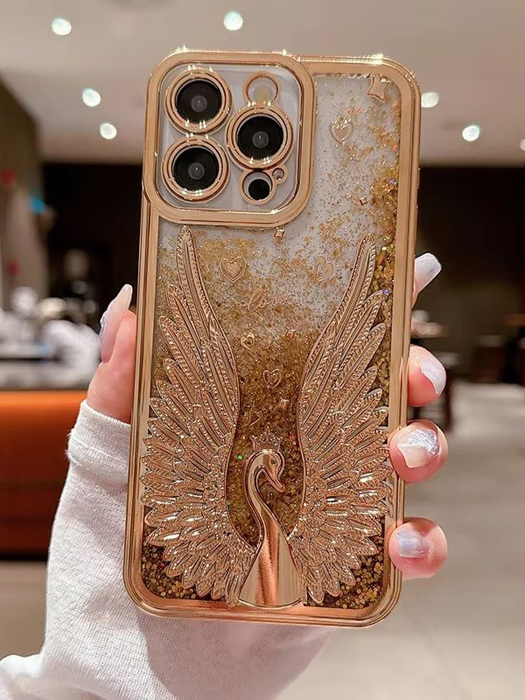 CASE CREATION Women iPhone 12 3D Glitter Quicksand Peacock Sparkle Bumper Case
