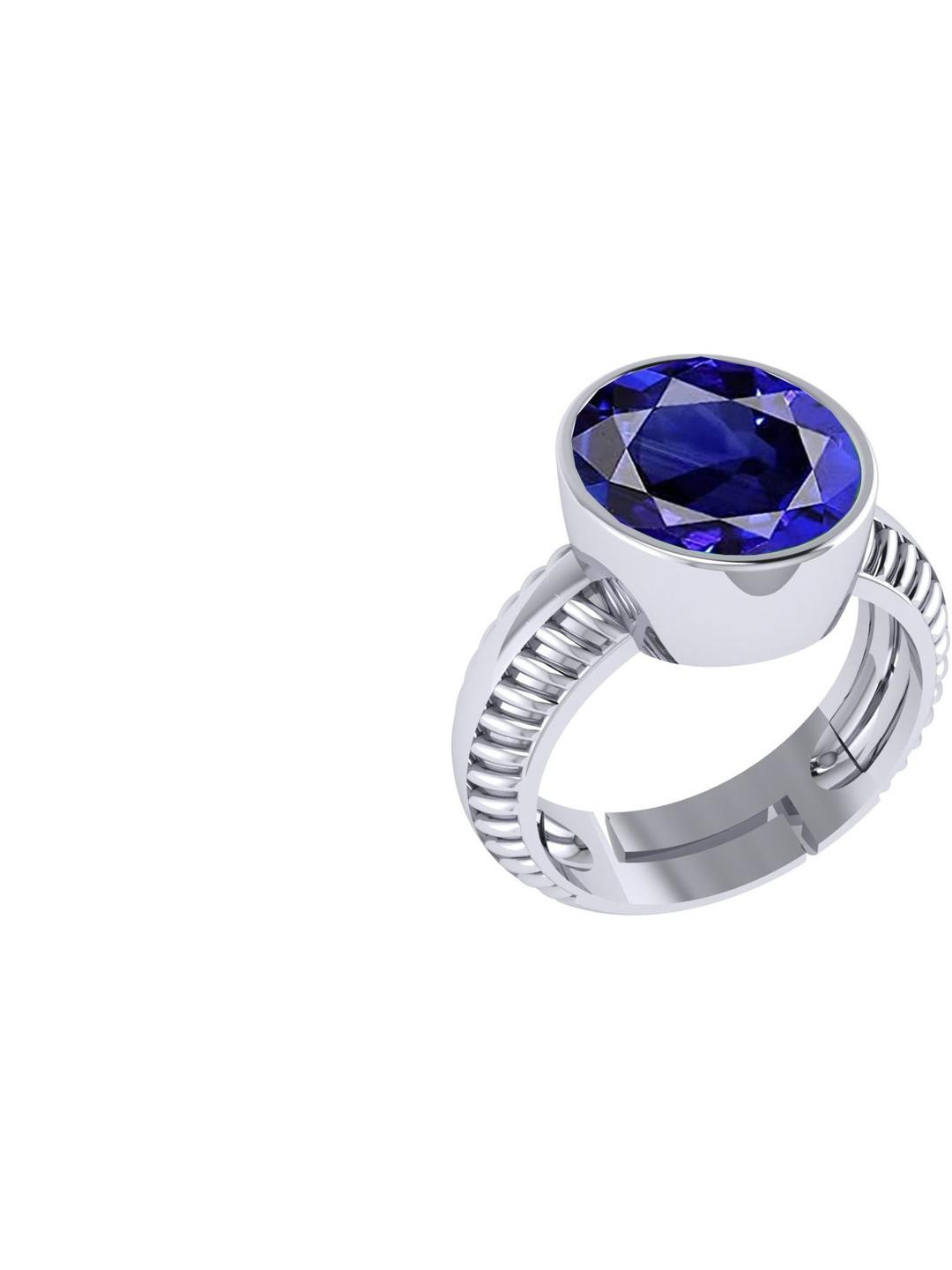 Sidharth Gems 11.25 Ratti Blue Nilam Stone Sapphire Silver Plated Ring