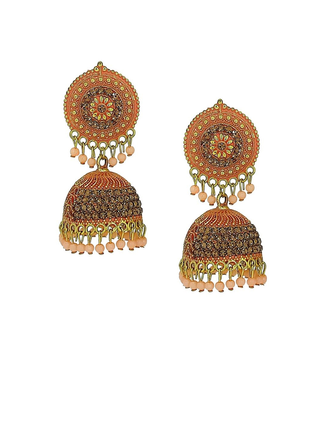Varico Artificial Stones Studded & Beaded Dome Shaped Oxidised Jhumkas