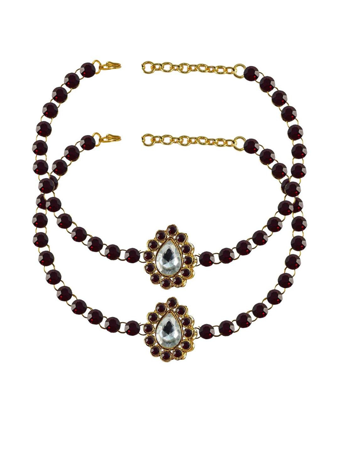 Vidhya Kangan Maroon Stone Stud-Gold Plated Brass Anklet