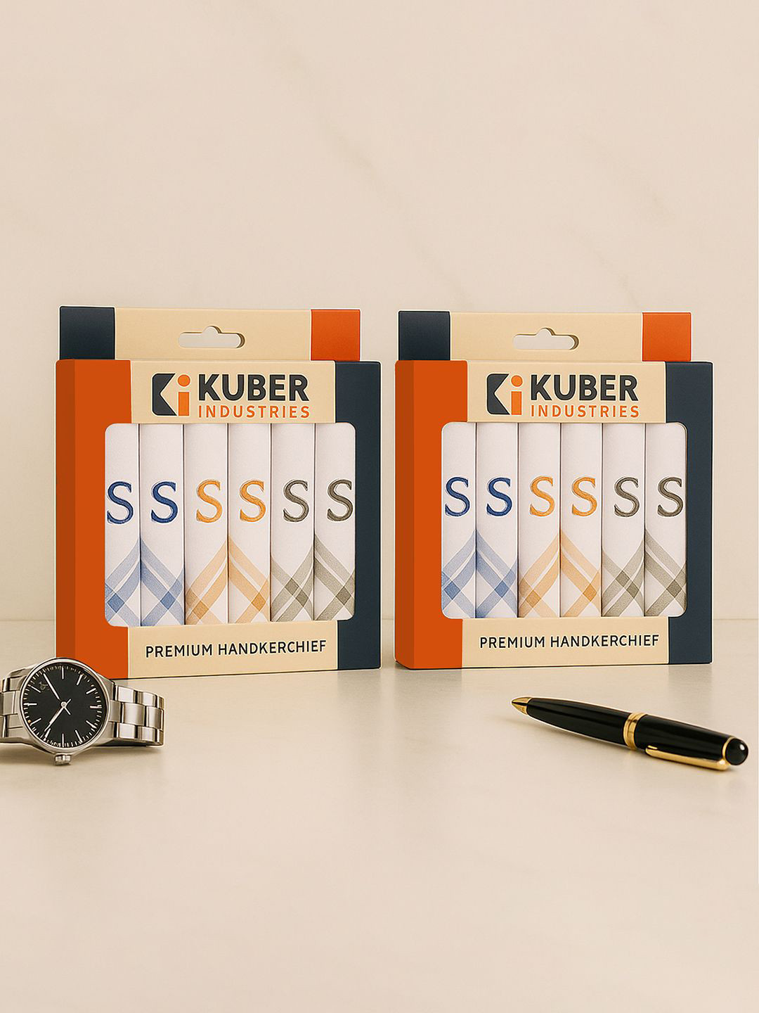 Kuber Industries 12Pcs Monogram Letter S Embroidery Border Pure Cotton Handkerchiefs