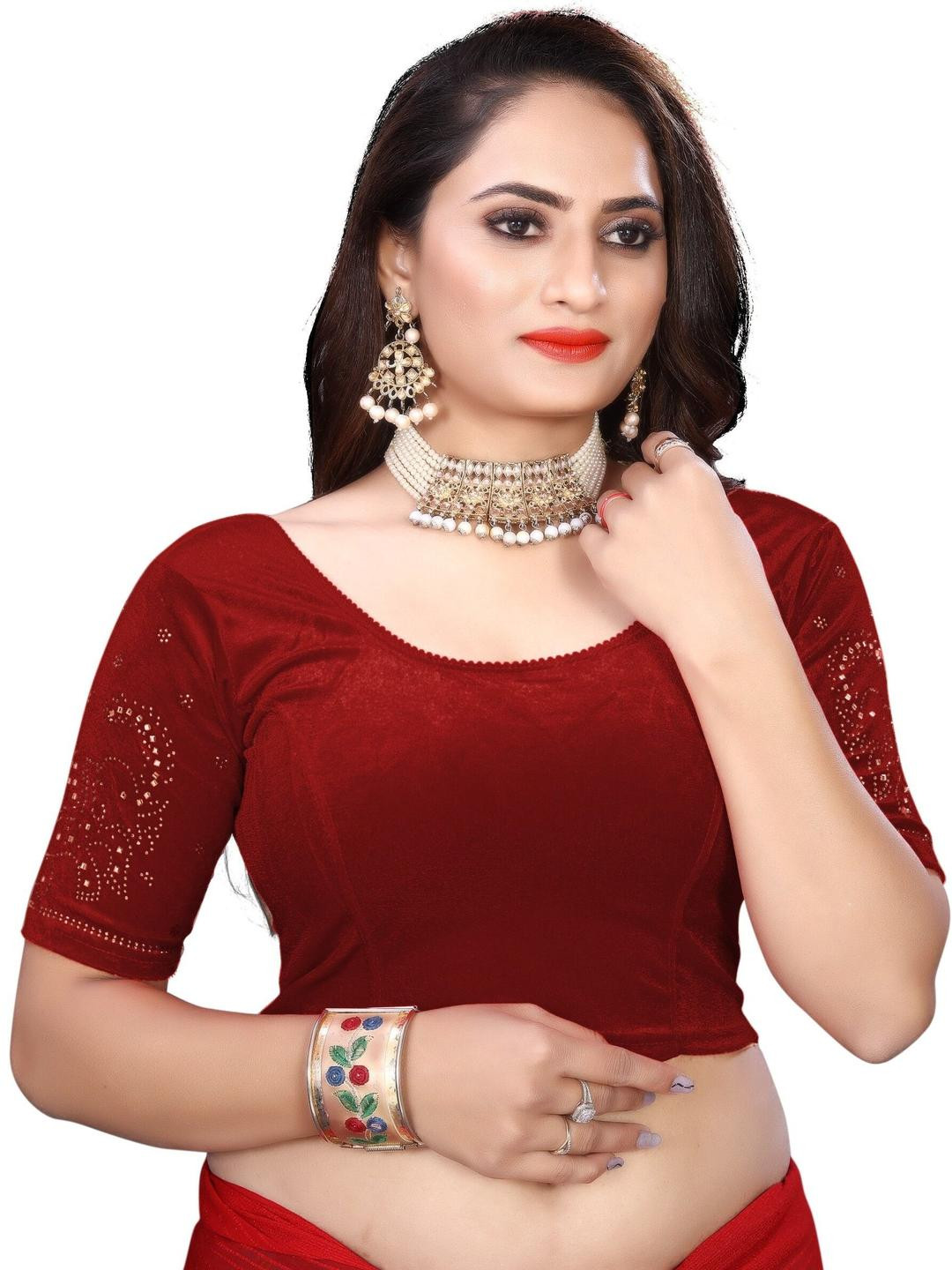 PU FASHION Women Maroon Ready to Wear Saree Blouse