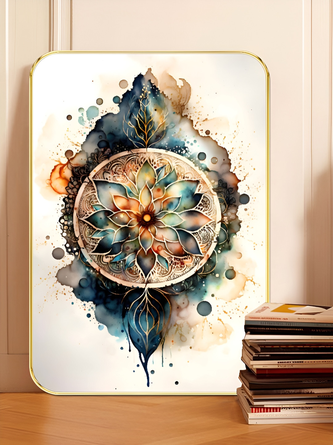 SAF White & Brown Mandala Lotus Wooden Wall Art