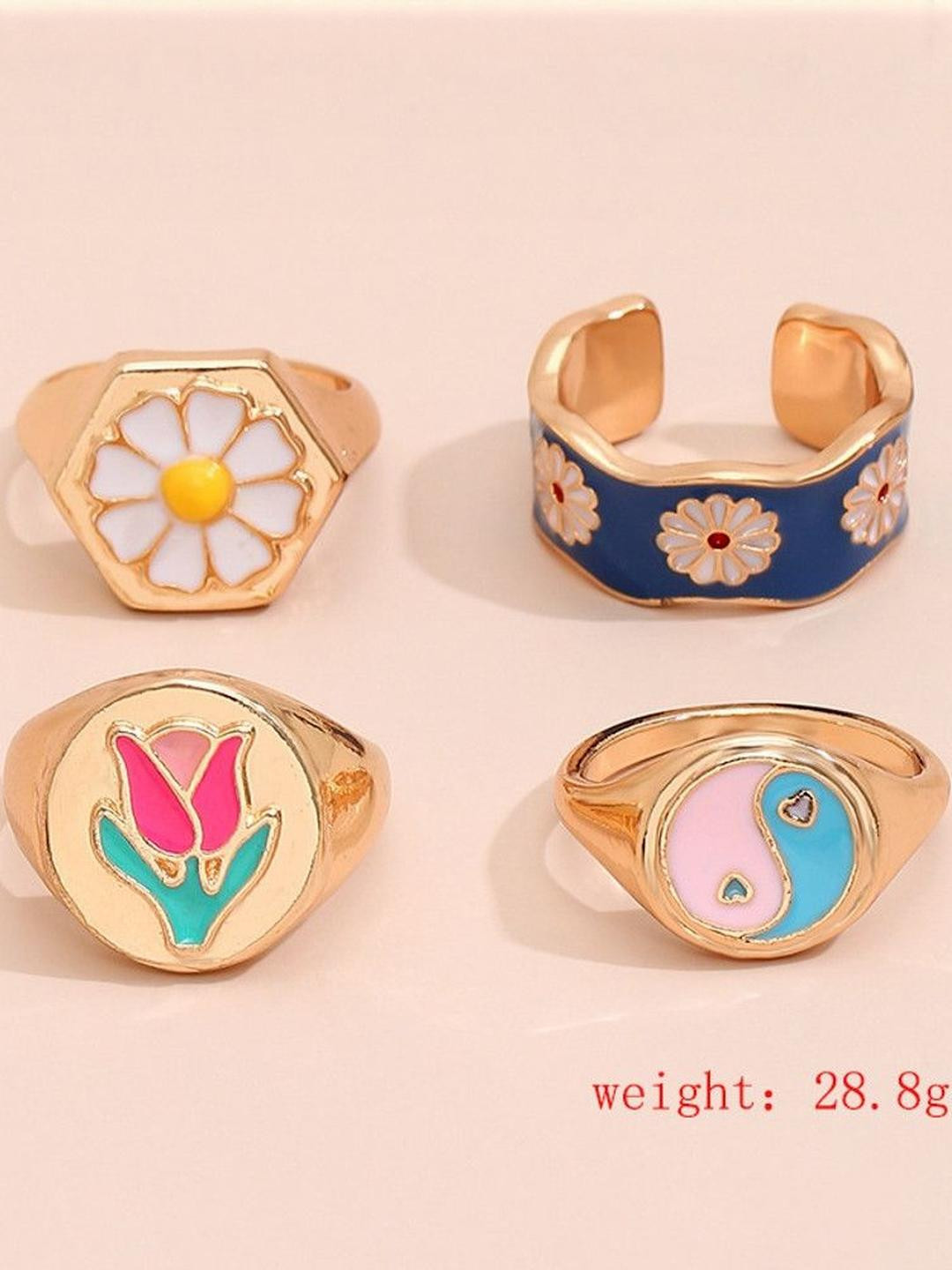 Arzonai Daisy Yin Yang Y2K Gold Plated Ring