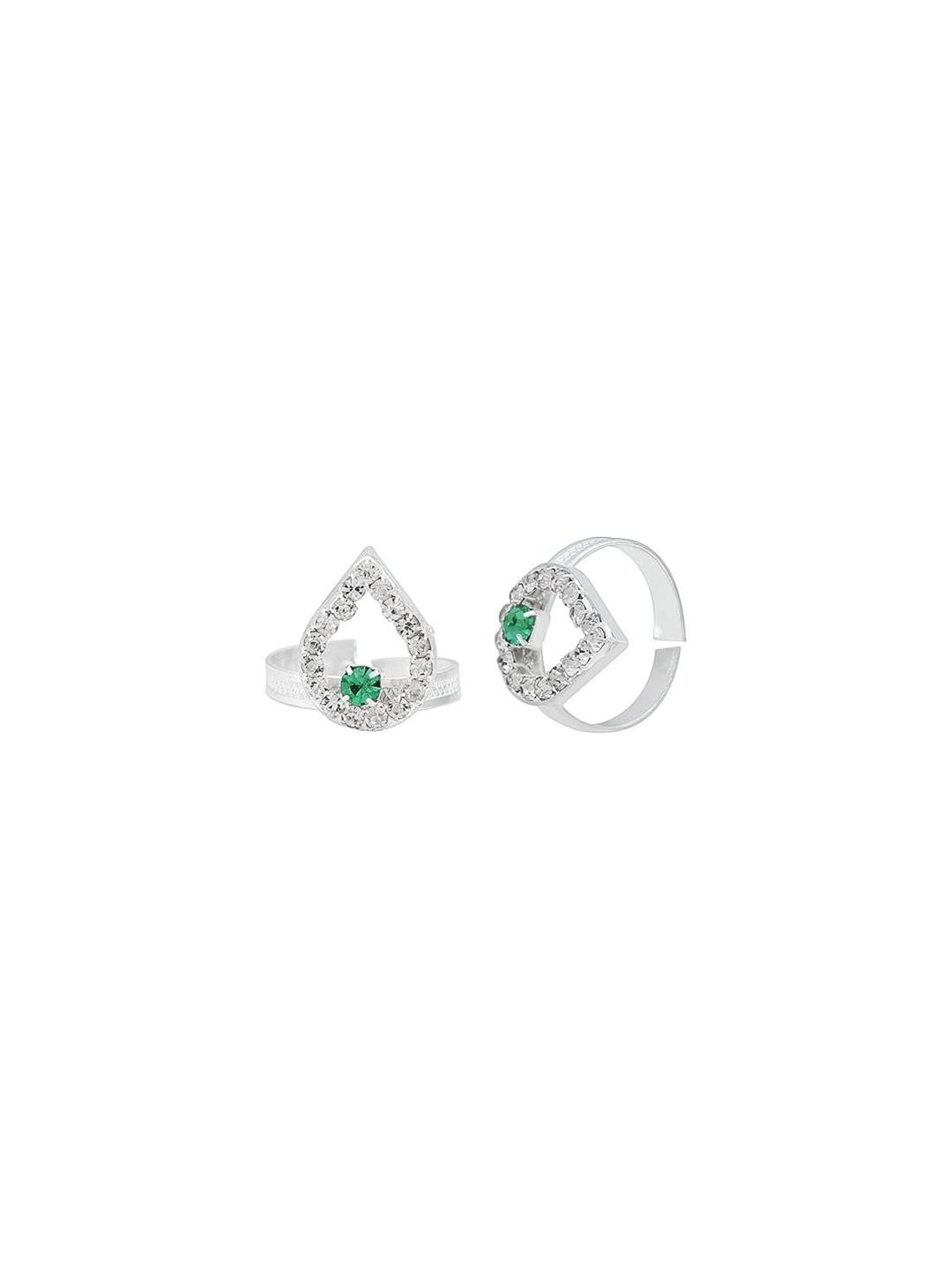 MEMOIR Silver plated Pear shape design Green CZ Adjustable Toe ring for Women