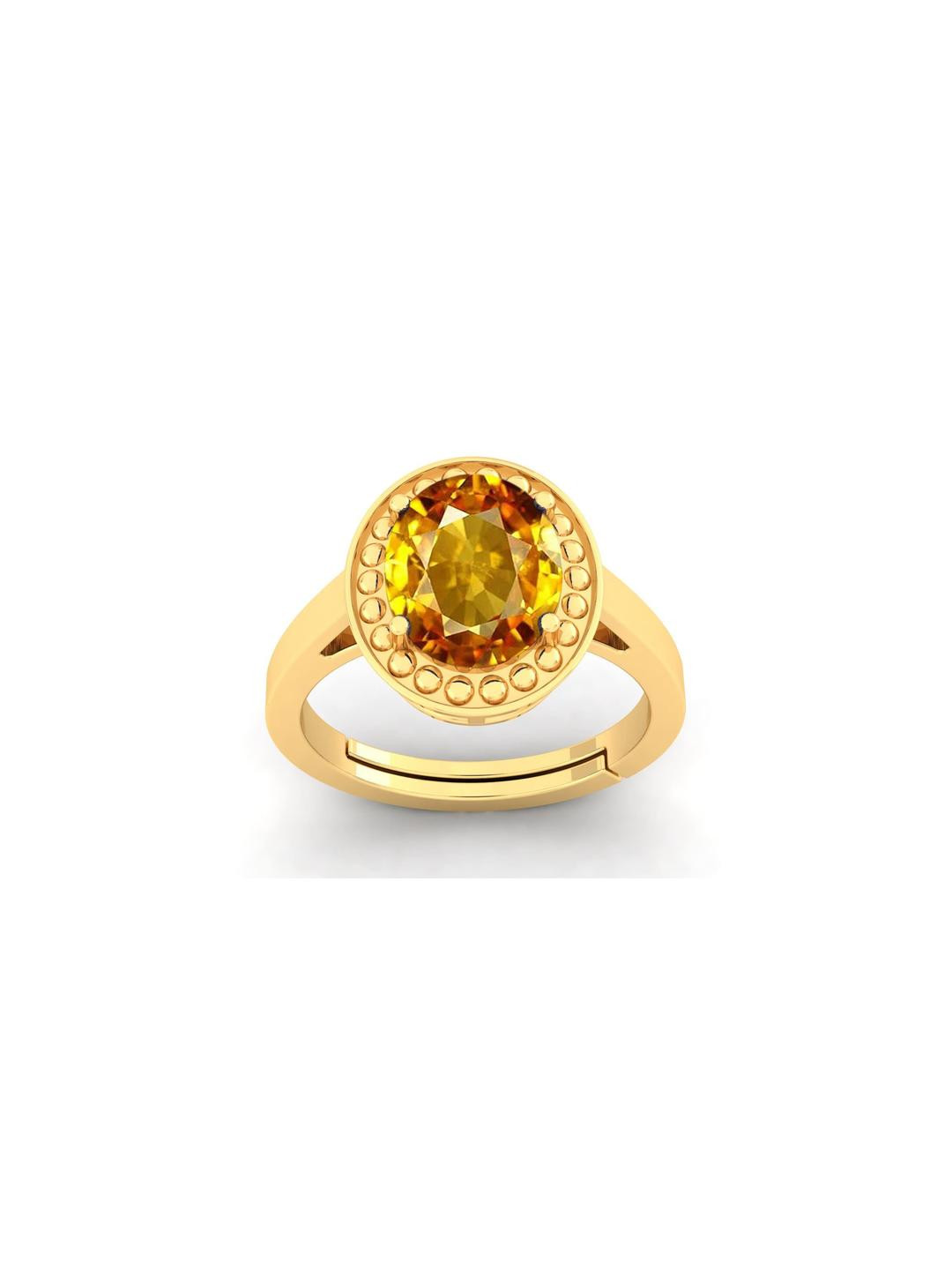 Pranjal Gems Unisex 6.25 Ratti 5.15 KT Yellow Sapphire Pukhraj Adjustable Finger Ring