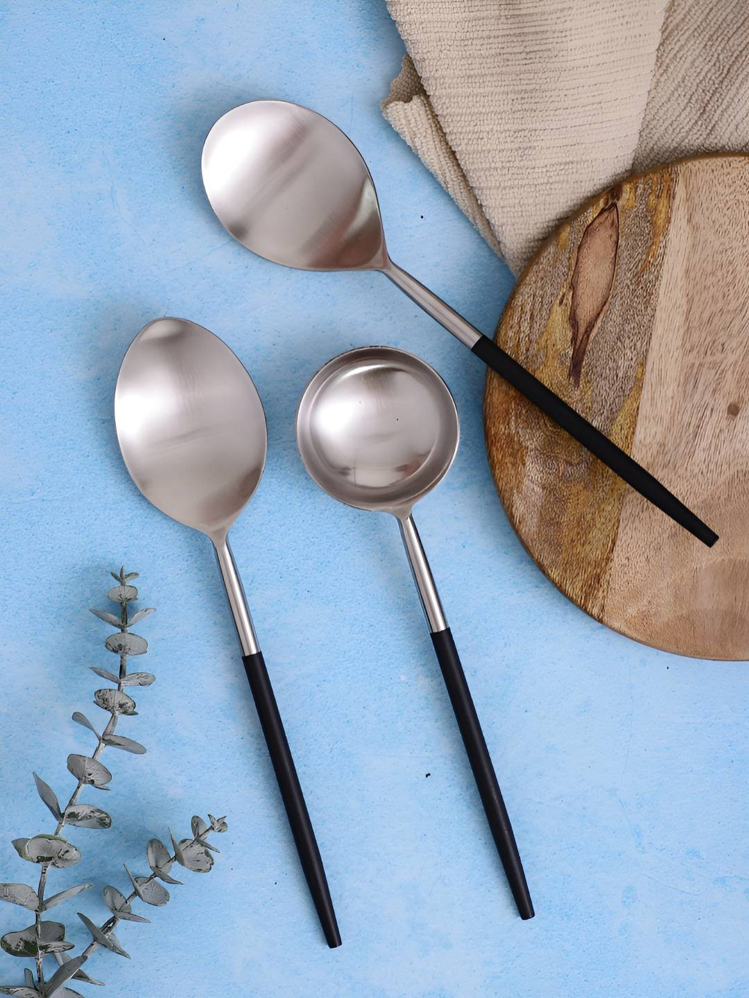 VarEesha Black 3 Pieces Stainless Steel Serving Spoons