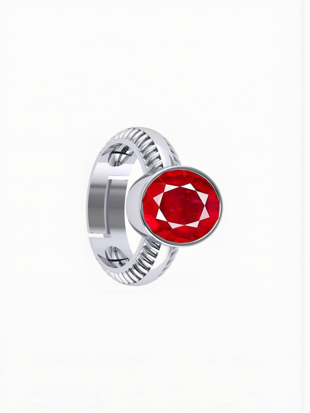 Sidharth Gems jemskart 7.25 Ratti Ruby Stone Manik Ring Brass Ruby Silver Plated Ring
