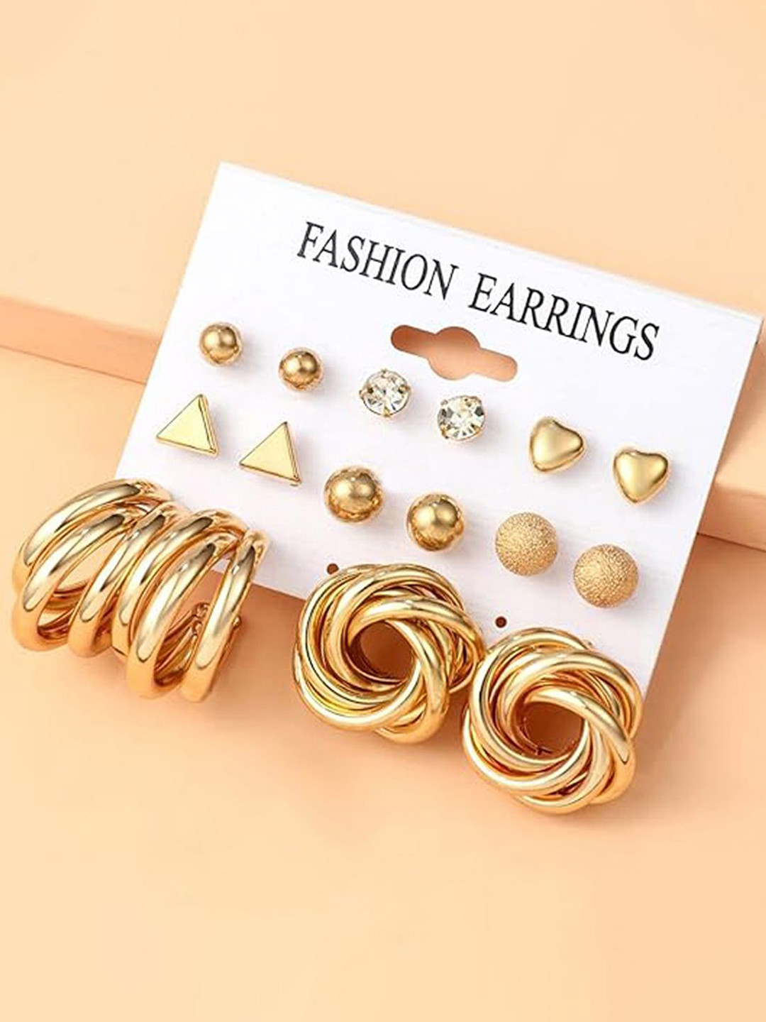 GOLDIWALA Set Of 8 Gold-Plated Pearls Beaded Circular Shape Studs