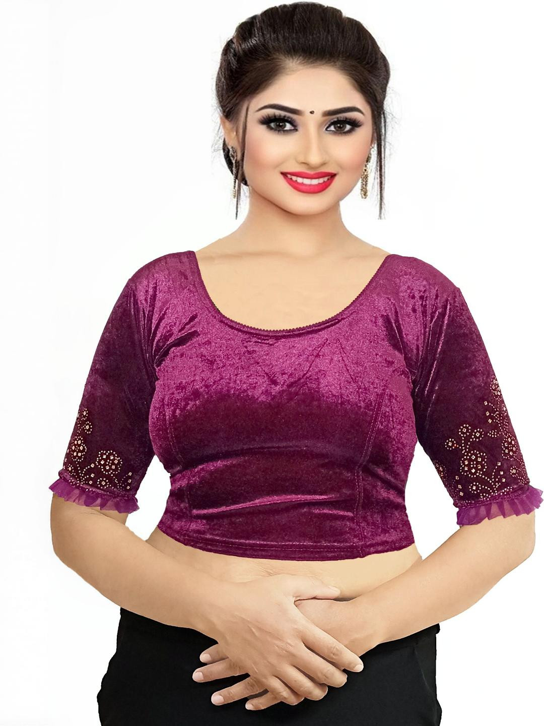 PU FASHION Women Purple Ready to Wear Saree Blouse