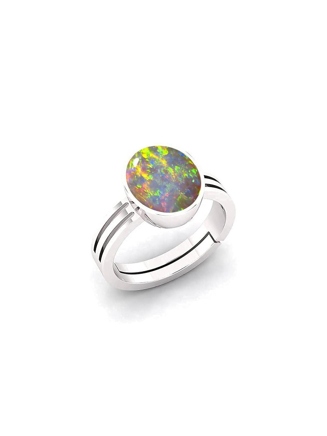 Sidharth Gems 11.25 Ratti 10.00 KT Adjustable Silver Plated Opal Ring