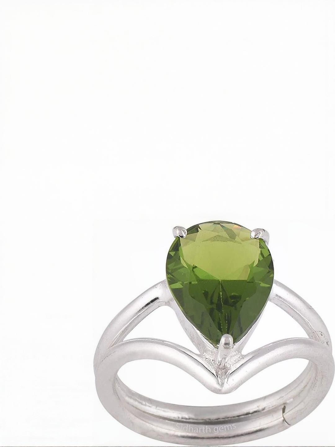 Sidharth Gems Brass Peridot Silver Plated Ring