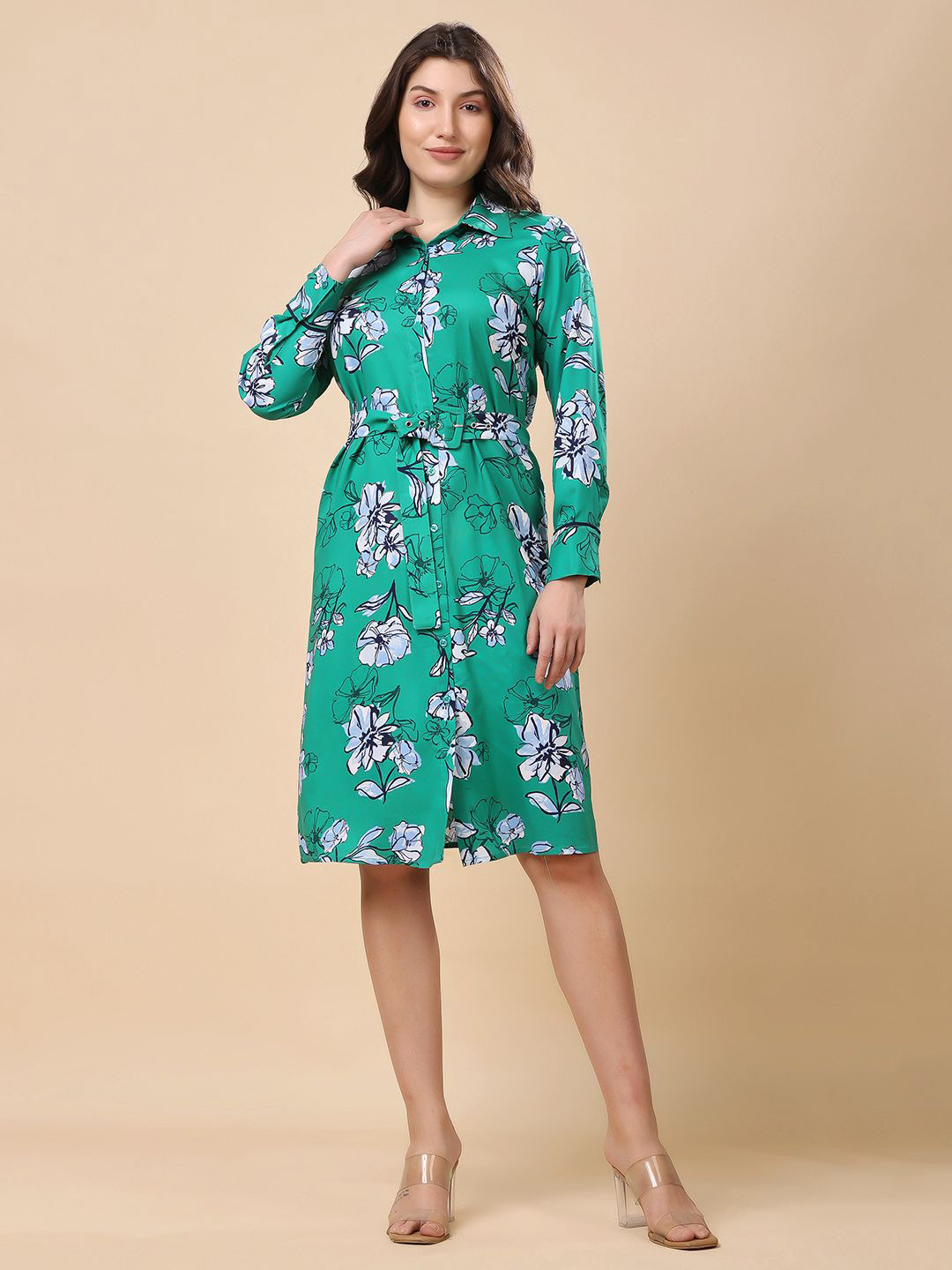 T TRYON ULTIMATE Women Floral Print Full Sleeve Shirt Dress