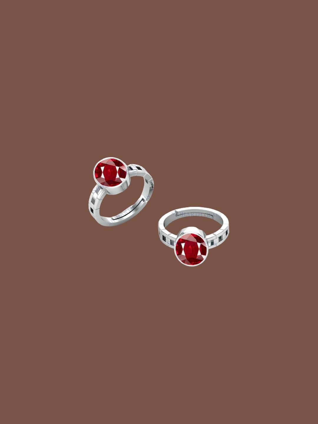 Sidharth Gems 11.25 Ratti 10.25 KT Burma Ruby Manik GemStone Silver Plated Ring