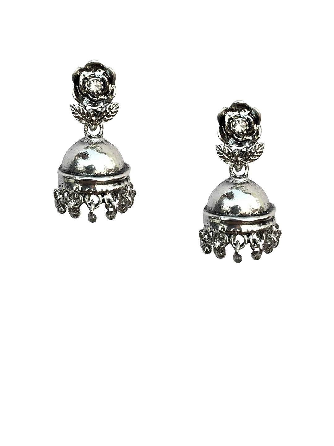 FURE Oxidised Silver-Plated Kundan Dome Shaped Jhumkas