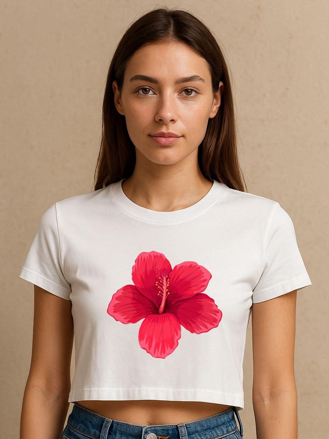 Art By Ritik Red Floral Crop Tshirt